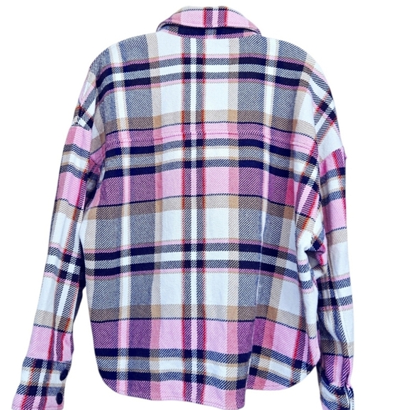 Zara Thick Warm Oversized Textured Plaid Overshirt Shacket Pink Black White Tan - Picture 3 of 4